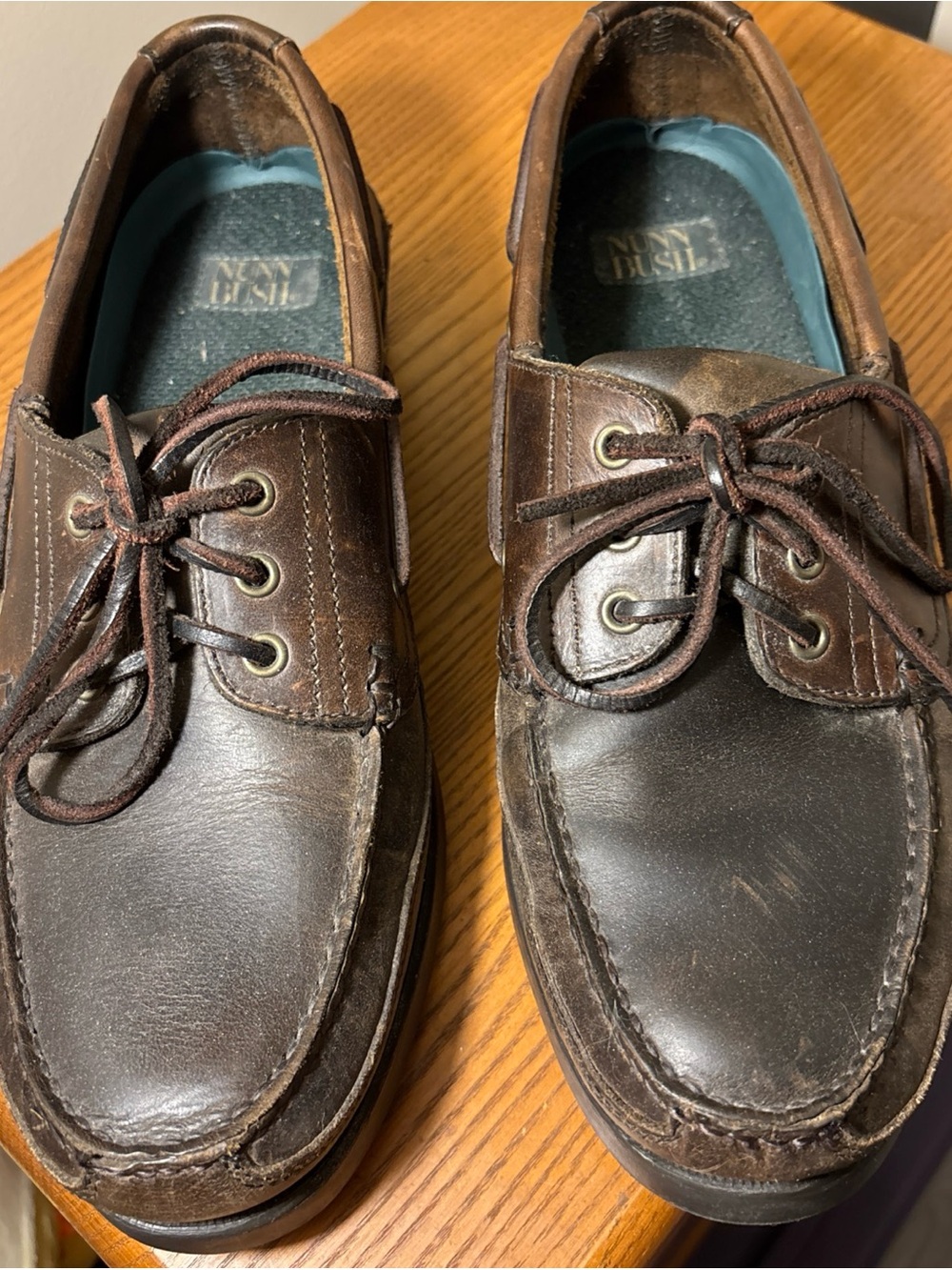 Nunn Bush Brown Leather Boat Shoes with Blue Insoles